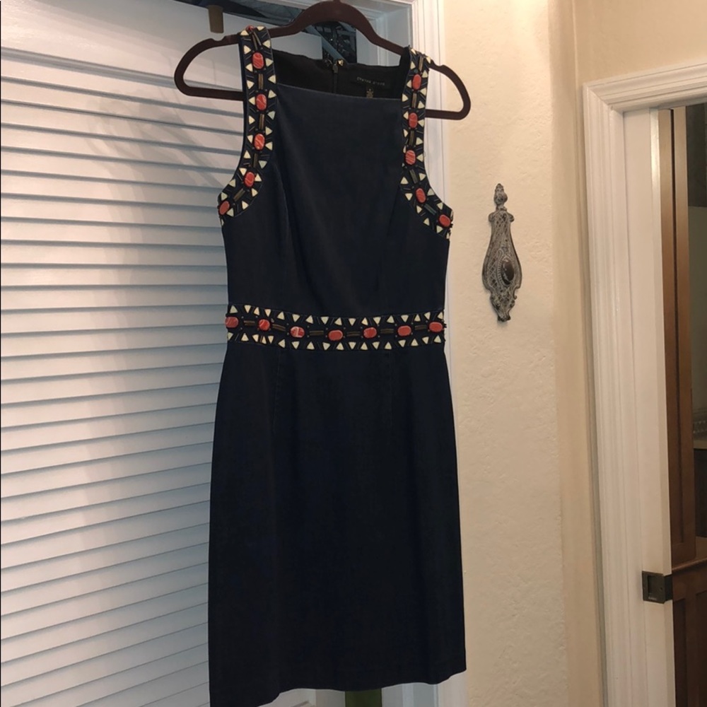 Fun, denim dress with coral stone & metal detail